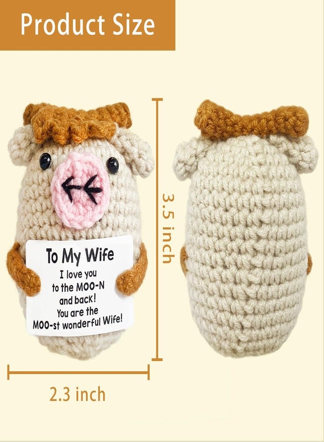 WUXTANGZ Emotional Support Cow, Mini Funny Positive Crochet Animal Decoration, Cute Birthday Anniversary Gifts for Wife Women Family - Image 2